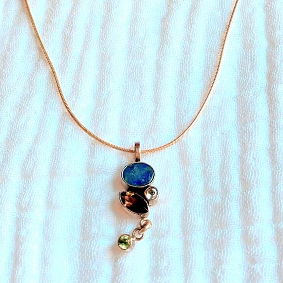 Druzy Sterling Silver & Multi Gemstone Pendant Necklace - Picture 2 of 4